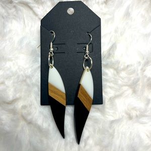 Dangle Resin Wood Leaf Earrings